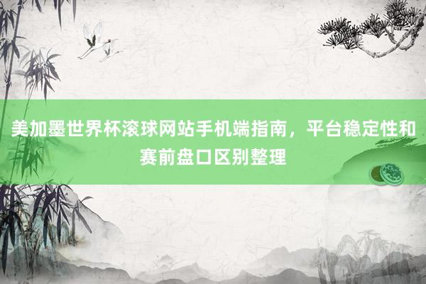 美加墨世界杯滚球网站手机端指南，平台稳定性和赛前盘口区别整理